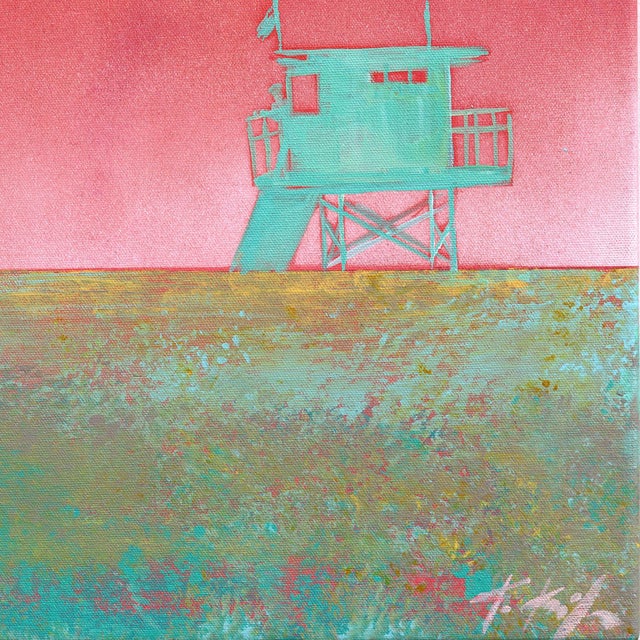 Pink Pacific - Original Coastal Landscape Acrylic Painting on Canvas by Kathleen Keifer For Sale In Los Angeles - Image 6 of 9