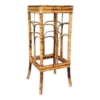 Vintage Brighton Pavilion Style Scorched Bamboo Plant Stand or Side Table For Sale