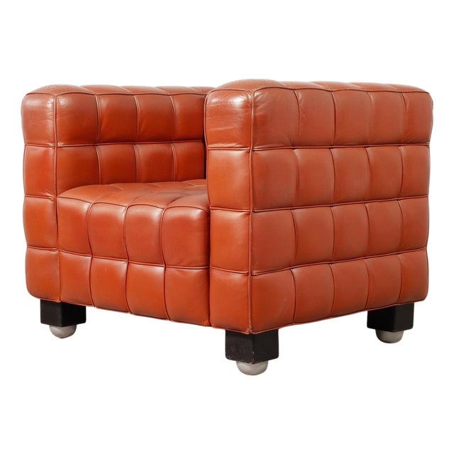 Josef Hoffmann for Wittmann Leather Kubus Armchair Vienna Secession For Sale