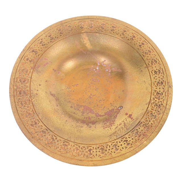 Tiffany Studios New York Bronze Doré Shallow Bowl or Plate With Decorative Border For Sale