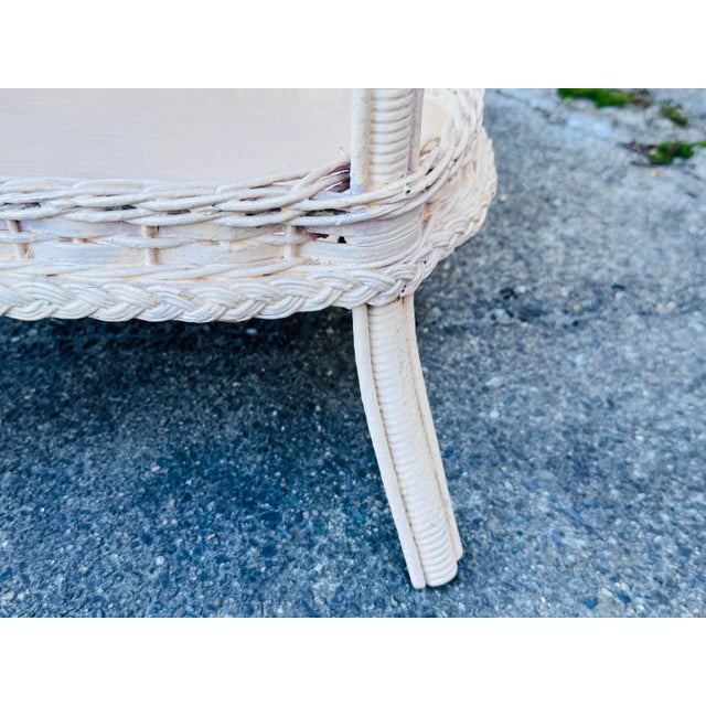 Wood Vintage 1920 Heywood Wakefield Oval Wicker Painted Planter Stand For Sale - Image 7 of 9