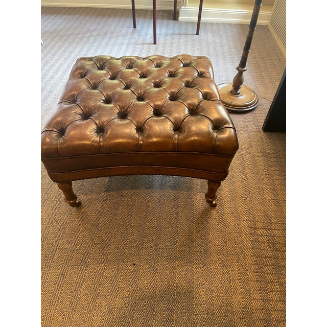 Vintage Tufted Leather Ottoman or Footstool For Sale - Image 4 of 5