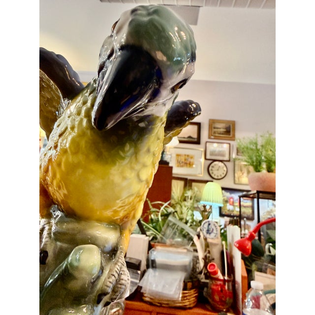 Large Hand-Painted Majolica Ceramic Macaw Sculpture For Sale - Image 11 of 11