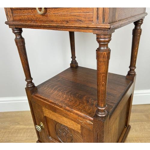 French Bedside Tables in Carved Oak with Marble Top, Set of 2 For Sale - Image 9 of 16