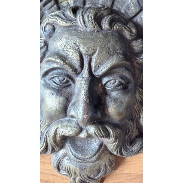 Classical Roman Mythological Gilded Cast Iron Neptune Architectural Wall Plaques - A Pair For Sale - Image 3 of 12