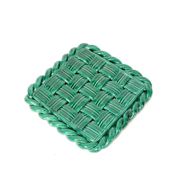 1950s Mid-Century Modern Ceramic, Pottery, Trivet, Hot Pot Plate Holder in Emerald Green from Vallauris, (small village on...