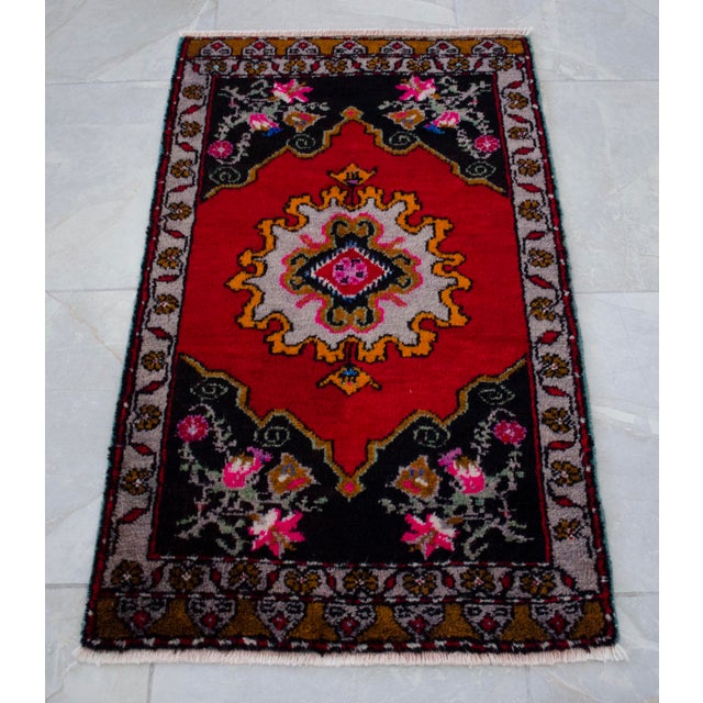1970s Small Rug, Entryway Rug, Bath Mat, Kitchen Decor, Turkish Rug, Doormat 22" X 38" For Sale - Image 11 of 13