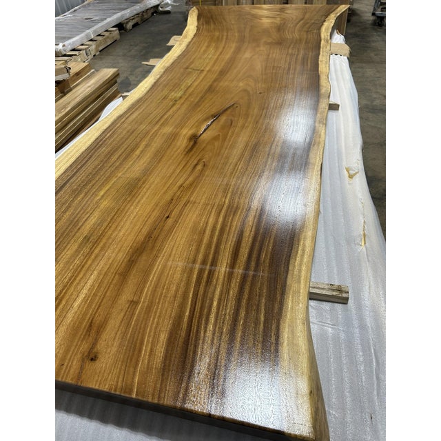Contemporary Live Edge Single-Slab Monkeypod Dining Table, 9 Ft, Rustic With Natural Edge Voids For Sale - Image 3 of 5
