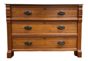 Antique Victorian Eastlake Marble Top Burled Flame Mahogany Chest or Dresser