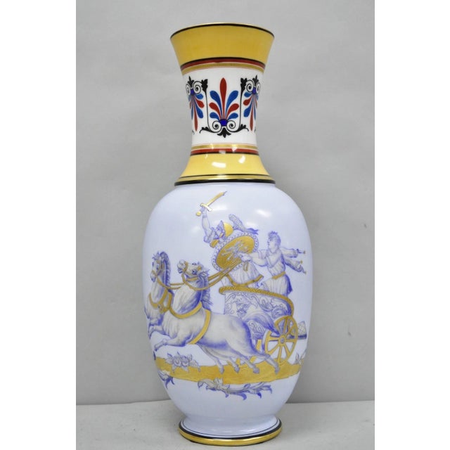 Vintage Greco Roman Classical Style Light Blue Porcelain Horse & Chariot Vase For Sale - Image 10 of 14