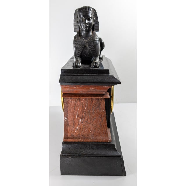 Metal 19th Century French Egyptian Revival Sphinx Bronze on Mantel Clock Base For Sale - Image 7 of 18