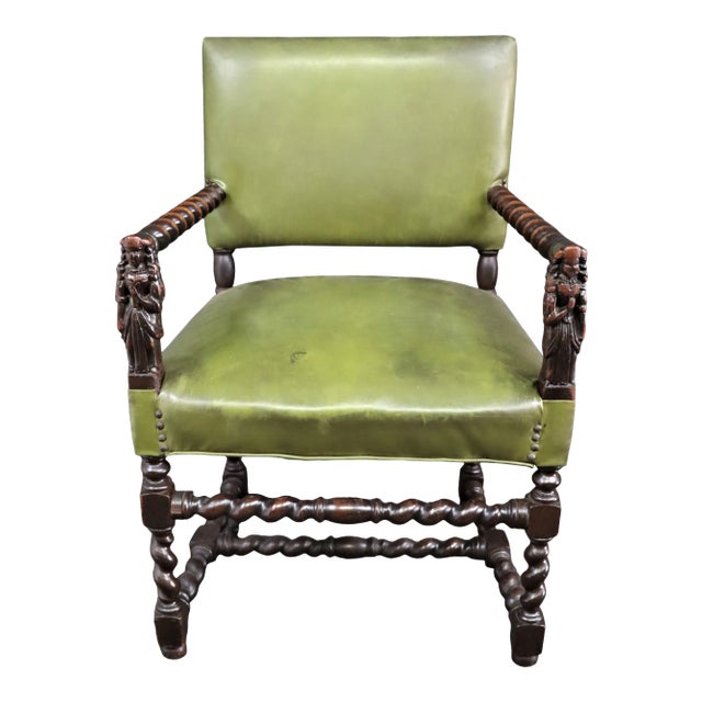 Continental Figural Carved Open Armchair For Sale