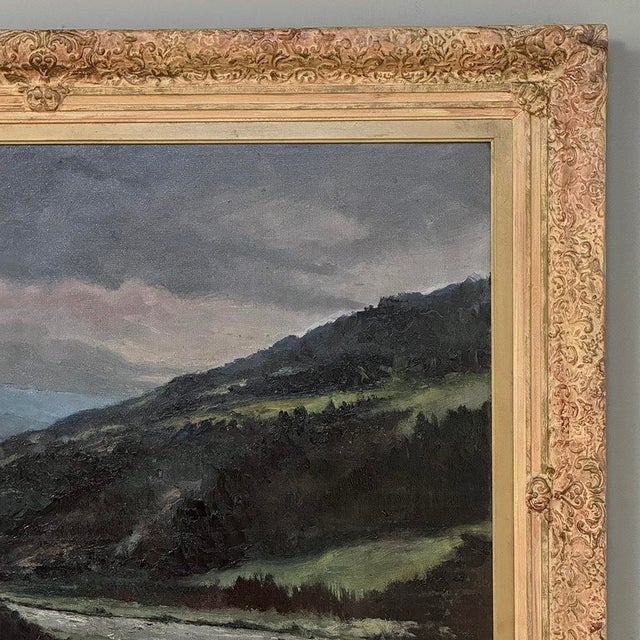 Dark Green Antique Framed Oil Painting on Canvas of Ardennes Landscape by Rene Toussaint (1902-1971) For Sale - Image 8 of 16