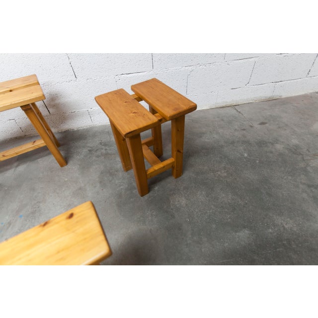 Vintage Benches and Stools in Mountain Pine, 1970, Set of 4 For Sale - Image 16 of 18