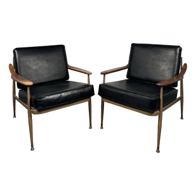 Vintage Metal and Wood Lounge Chairs by Howell- Set of 2 For Sale