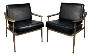 Vintage Metal and Wood Lounge Chairs by Howell- Set of 2