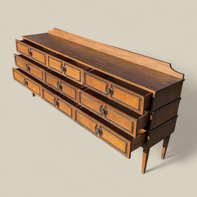 Postmodern Mid-Century Asian-Inspired Walnut Nine-Drawer Credenza, 1960s For Sale - Image 3 of 10