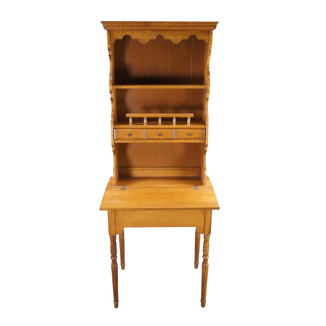 American Vintage Early American Style Petite Maple Lift Top Secretary Desk & Hutch 70" For Sale - Image 3 of 10