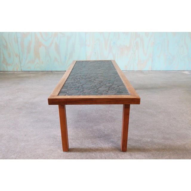 Wood 1960s Attributed to Jane and Gordon Martz Gray Coin Tile Teak Table Mid Century Modern For Sale - Image 7 of 10