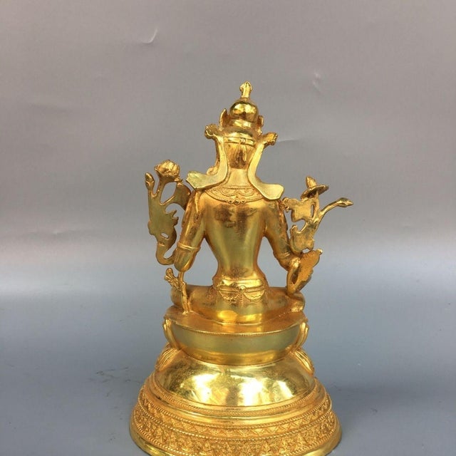 Late 20th Century Gilt Bronze Green Tara Statue, Tibetan Buddhist Figure, 900g For Sale - Image 4 of 9