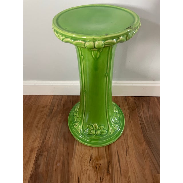 Art Nouveau Majolica Green Plant Stand For Sale - Image 3 of 10