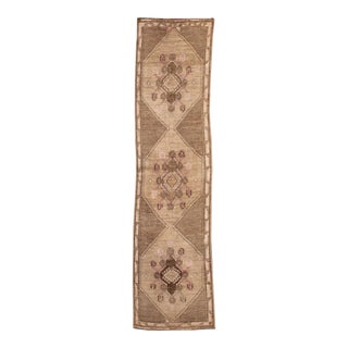 Vintage Turkish Handmade Tan Wool Runner 3 X 10 For Sale
