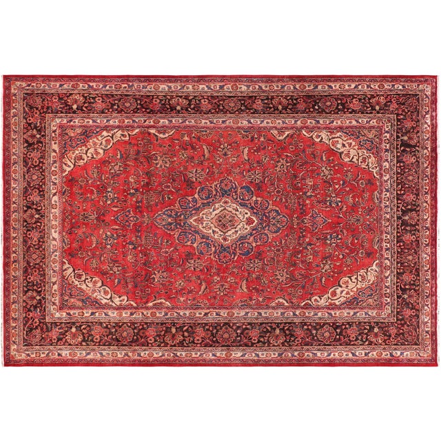 Red Persian Vintage Kashan Red/Brown Wool Rug - 9'0'' X 11'10'' For Sale - Image 8 of 10