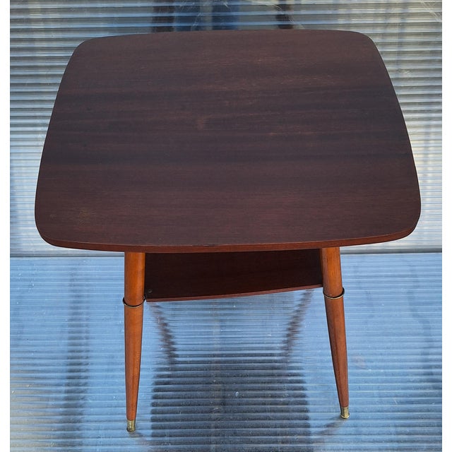 Mid-Century German Side Table with Maple Frame, Brass Feet, and Walnut Top, 1950s, in Good conditions. Designed 1950 to 1959