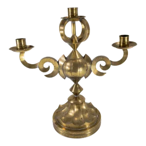 20th Century Mexican Rustic Gilt Tin Candelabra Candlestick