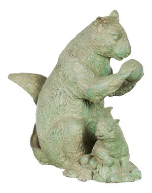 Vintage Lost Wax Cast Bronze Squirrel Family Sculpture with Verde Patina