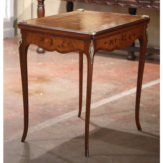 19th Century French Louis XV Walnut Marquetry Folding Game Table With Felt For Sale - Image 12 of 12