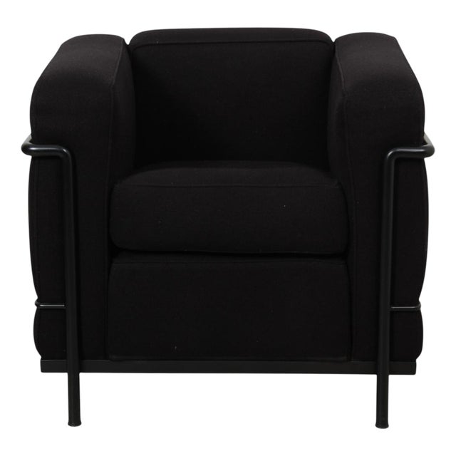Lc 2 Lounge Chair in Black Fabric by Le Corbusier For Sale