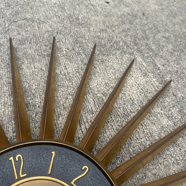 1950s Elgin Starburst/Sunburst Brass Wall Clock For Sale - Image 4 of 8