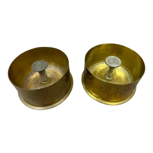 Early 20th Century Pair of Trench Art Catchalls or Ashtrays of Brass Artillery Shell Casings With Coins