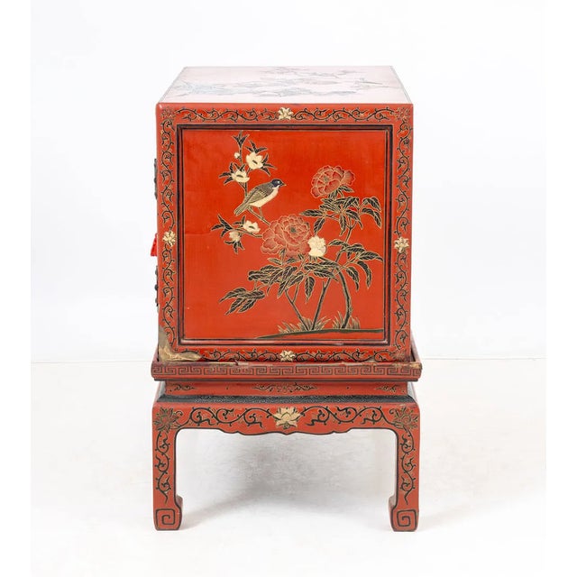 Antique Chinese Red Lacquer Painted Cabinet on Stand, Late Qing Dynasty, Circa 1880–1920 For Sale - Image 4 of 8