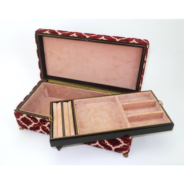 Vintage Italian Leather & Ruby Red Cut Velvet Jewelry Box For Sale - Image 10 of 15