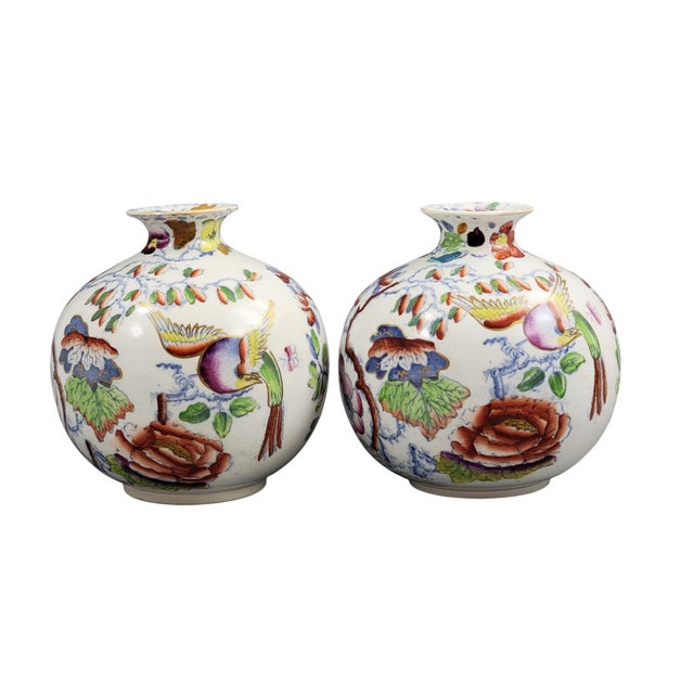 Earthenware Posy Vases with Bird and Peony Pattern from Mason's, 1900s, Set of 2 For Sale - Image 5 of 13