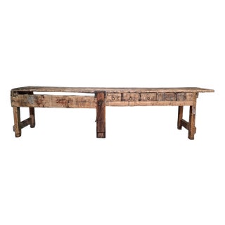Long Industrial Wooden Workbench For Sale