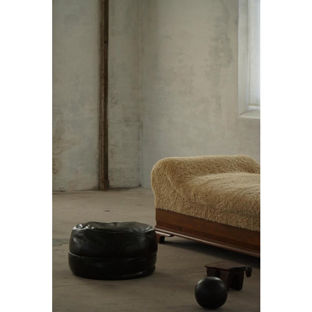 Vintage French Black Leather Pouf with Slouchy Form, 1960s For Sale - Image 16 of 18