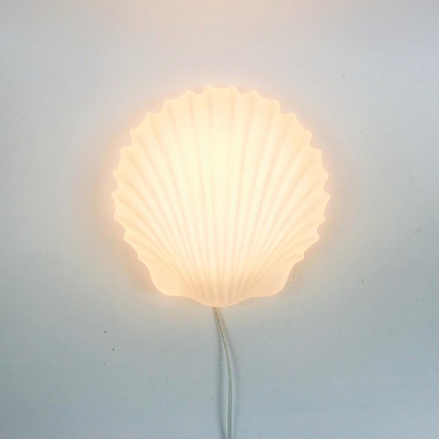 Metal Large Vintage Opaline Glass Shell-Shaped Wall Lights from Limburg, Germany, 1970s For Sale - Image 7 of 11