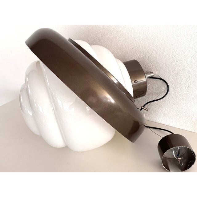 Vintage Italian White Glass Pendant Light with Aluminum Ring, 1980s For Sale - Image 14 of 15