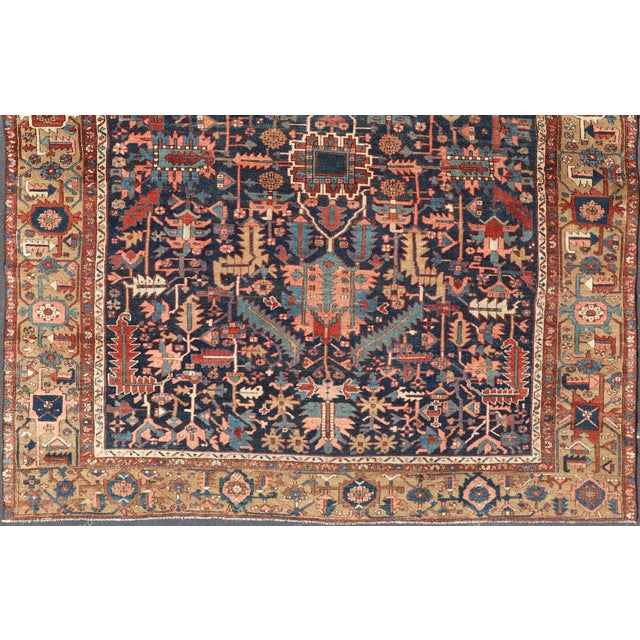 Antique Persian Heriz Rug With All-Over Sub-Geometric Design on a Blue Field For Sale - Image 4 of 16