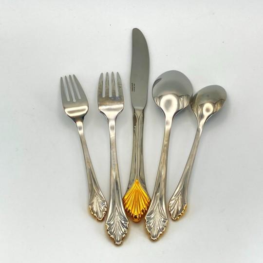 Metal Yamazaki "Monique Gold" Gold Accent Stainless Flatware Set - 61 Pieces (Service for 12 With Storage Case) Vintage 1980's/1990's For Sale - Image 7 of 18