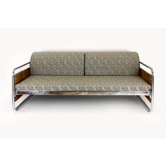 1940s Bauhaus Tubular Steel and Chrome Sofa, Czechoslovakia, 1940s For Sale - Image 5 of 18
