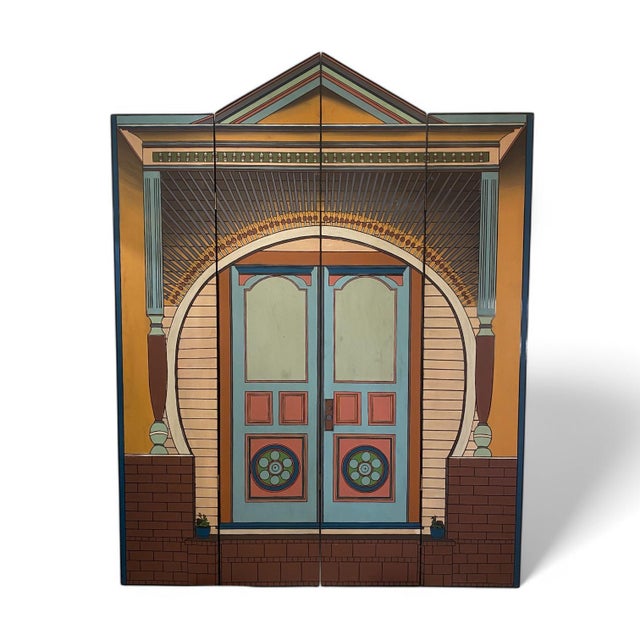 Paint Hand-Painted Indian Portico Style Screen, 1980s For Sale - Image 7 of 7