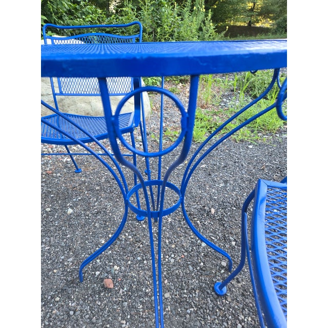 Metal Vintage Wrought Iron Patio Set Painted Ford Blue, 3 Pieces For Sale - Image 7 of 18