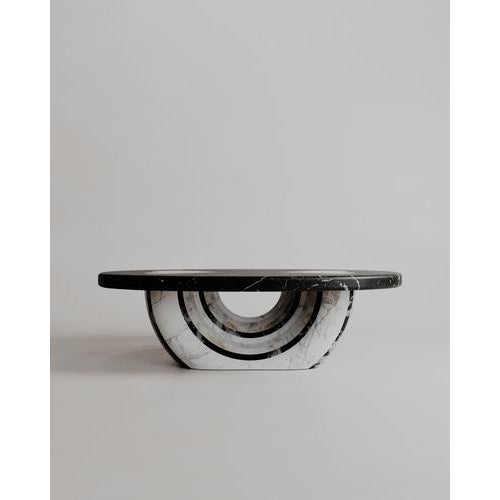 Custom limited edition, black and white marble stone aïmi coffee table with heart shape on top by esther knopfler...
