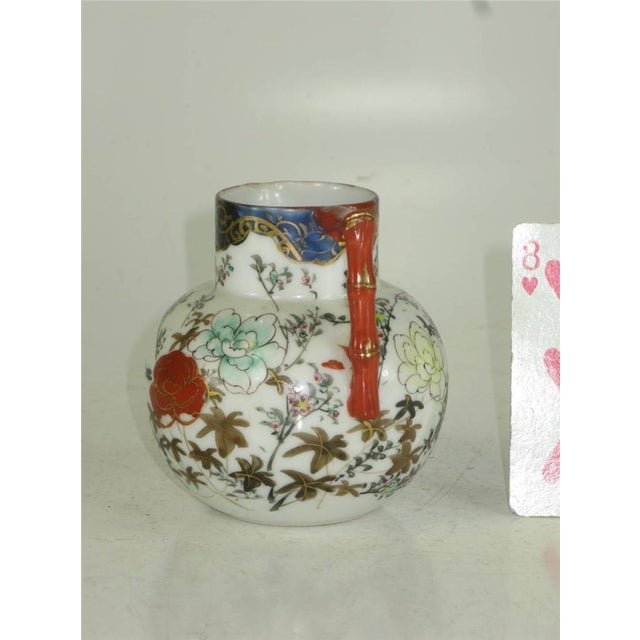 Scarlet Antique Japanese Satsuma Pitcher Hand Panted Bird Floral 1800's Signed For Sale - Image 8 of 12