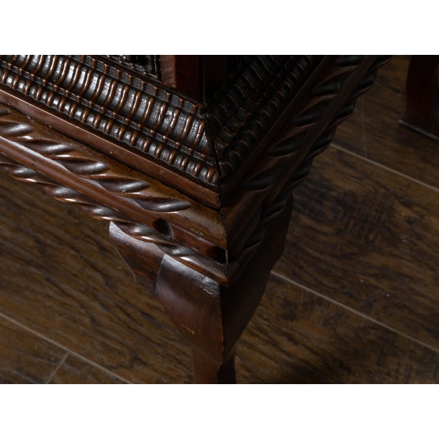 Anglo-Indian 19th Century Two-Toned Geometric Front Mahogany Coffer on Base For Sale - Image 4 of 12