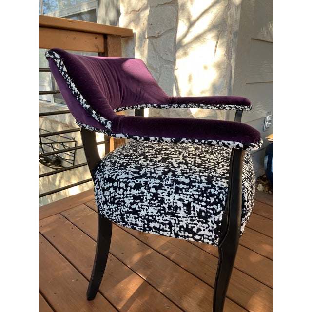 Mid-Century Modern Custom Mid-Century Library Chair - Plum Scalamandre Velvet & Black/White Chenille - Restored Accent Chair For Sale - Image 3 of 11